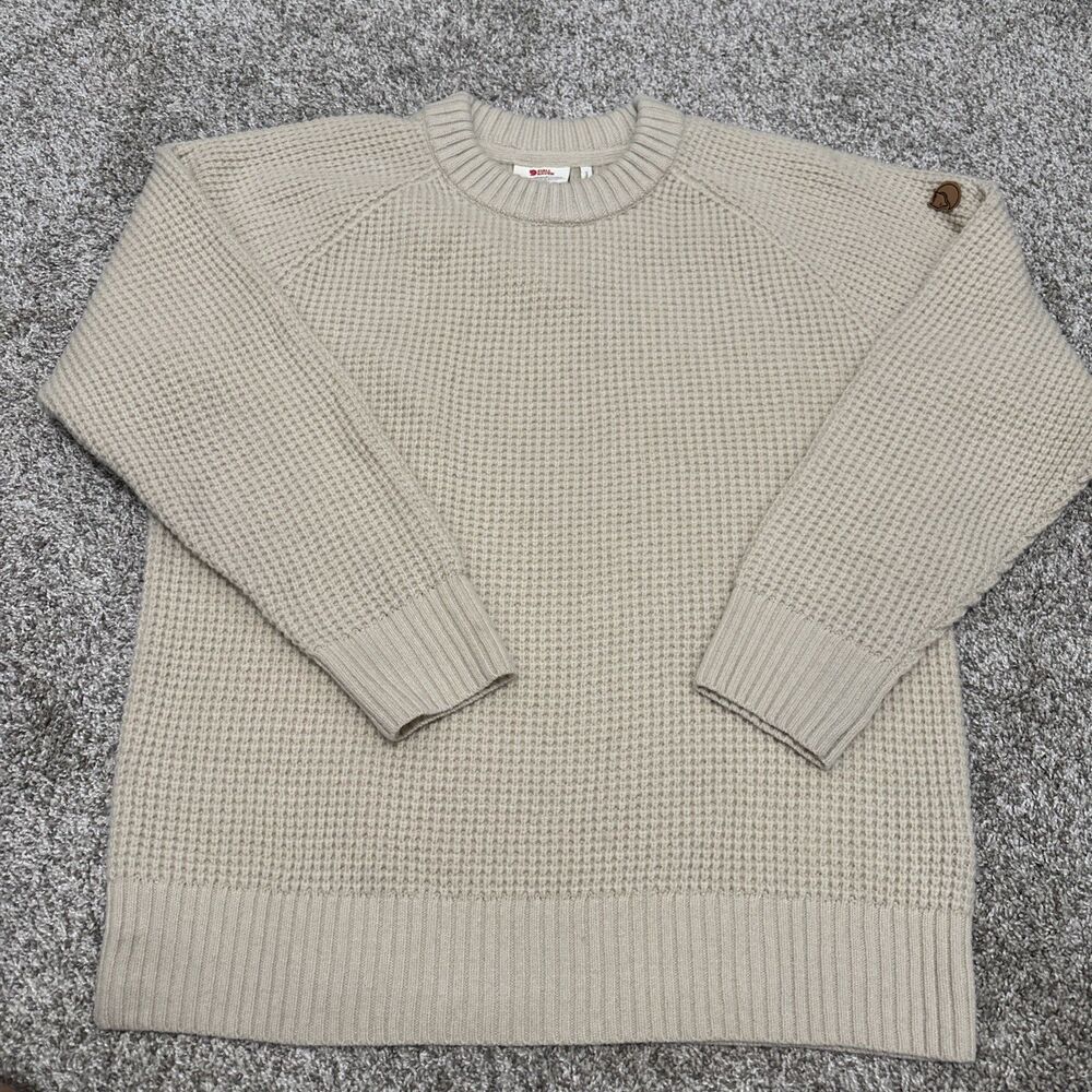Fjallraven Ovik Wool Waffle Knit Beige Pullover Sweater Men’s Size XL
